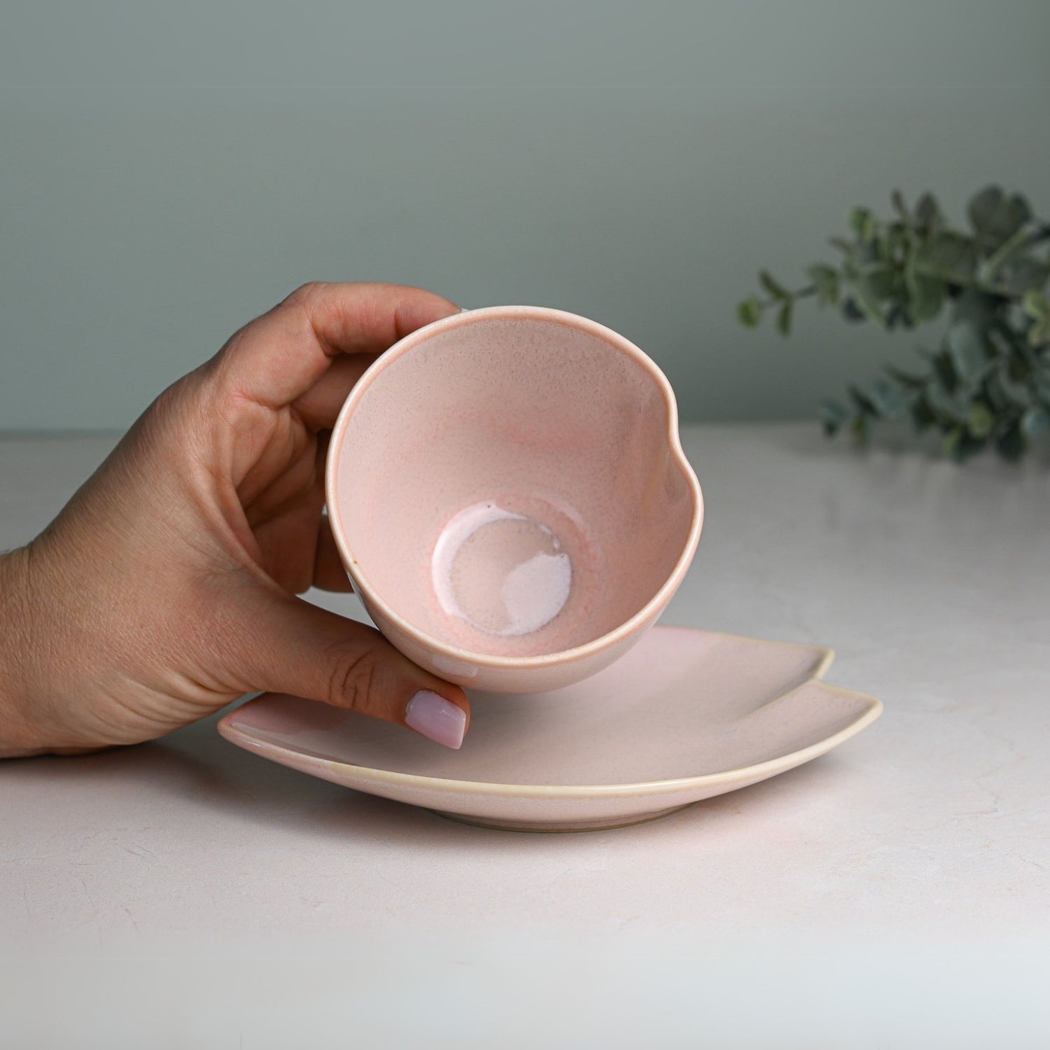 Aprika Life Pink LOVE Ceramic Tea Cup with Saucer