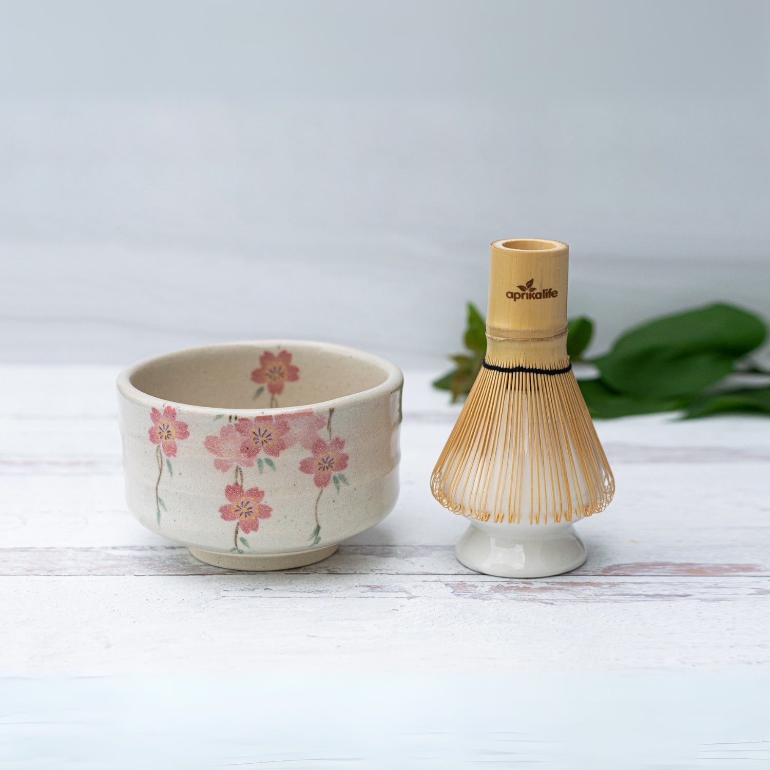 Aprika Life Pink Sakura Flowers Ceramic Matcha Bowl