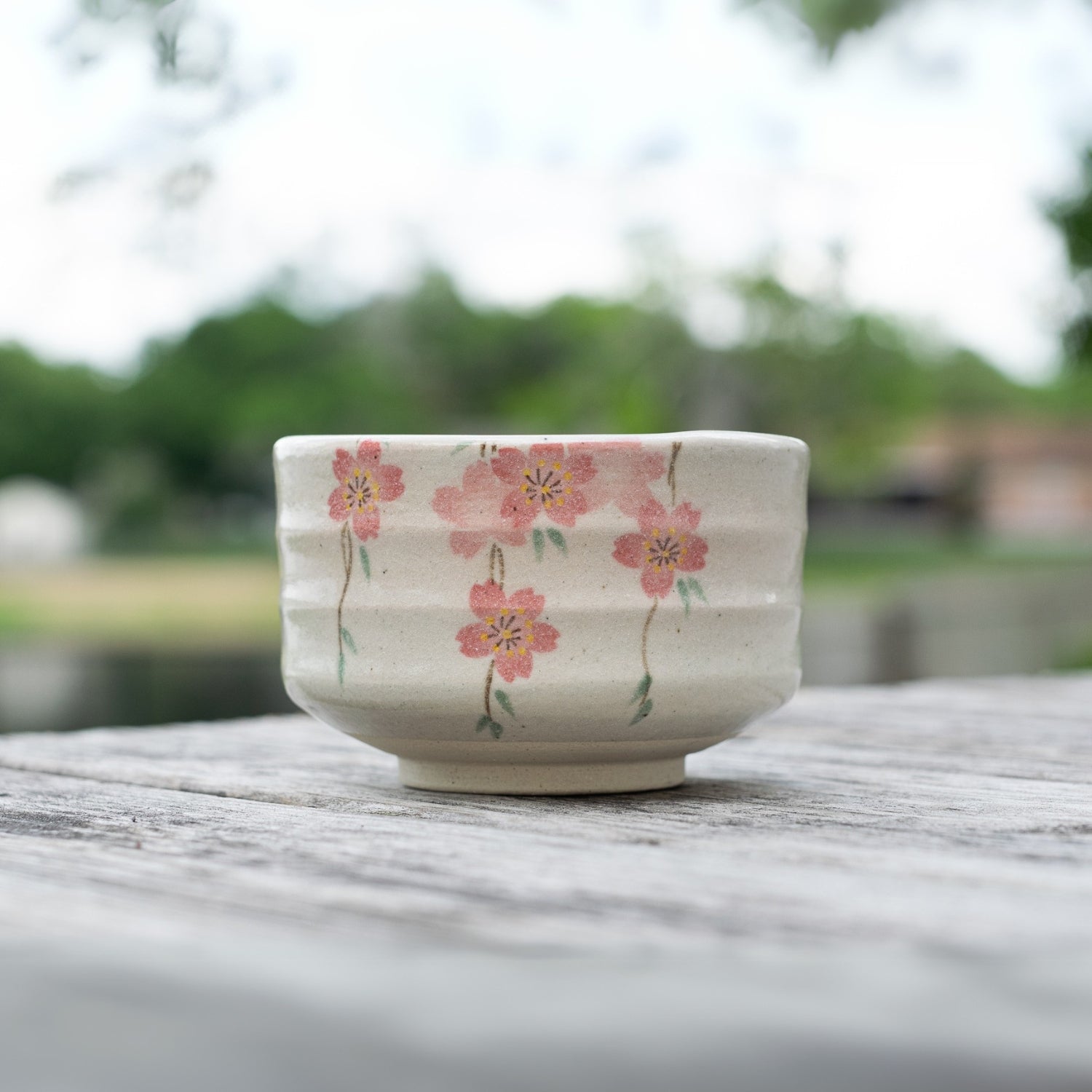 Aprika Life Pink Sakura Flowers Ceramic Matcha Bowl