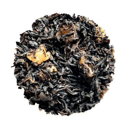 Beach House Port Side Irish tea, organic loose leaf black tea with whiskey and sea salt caramel, in a tea cup.