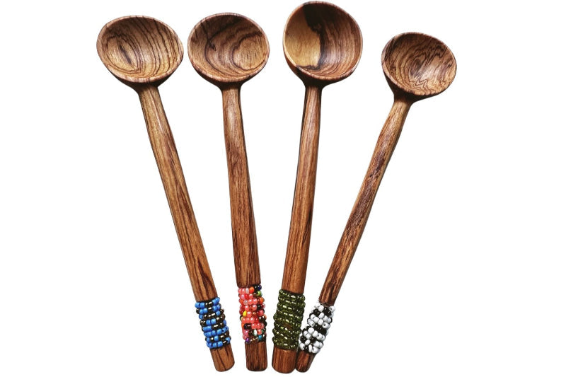 Leafberri Handmade Round Spoon with Beaded Handle ( 1 each)