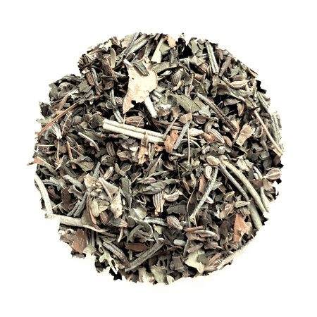 Beach House Sand Dollar Soother herbal loose leaf tea with organic ingredients for digestive relief.