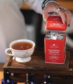 Harney & Sons Continental Breakfast, Tin of 20 Sachets, displayed in a tin container with sachets inside.