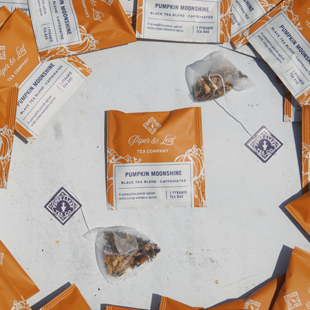 Piper and Leaf Pumpkin Moonshine Case of Individually Wrapped Tea Bags- 50ct, featuring 50 individually packaged tea sachets.