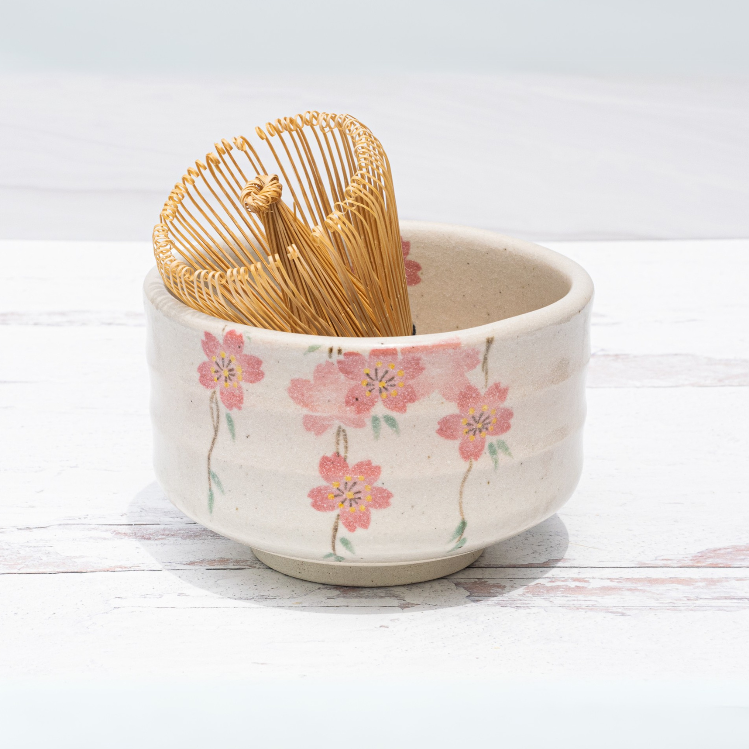 Aprika Life Pink Sakura Flowers Ceramic Matcha Bowl