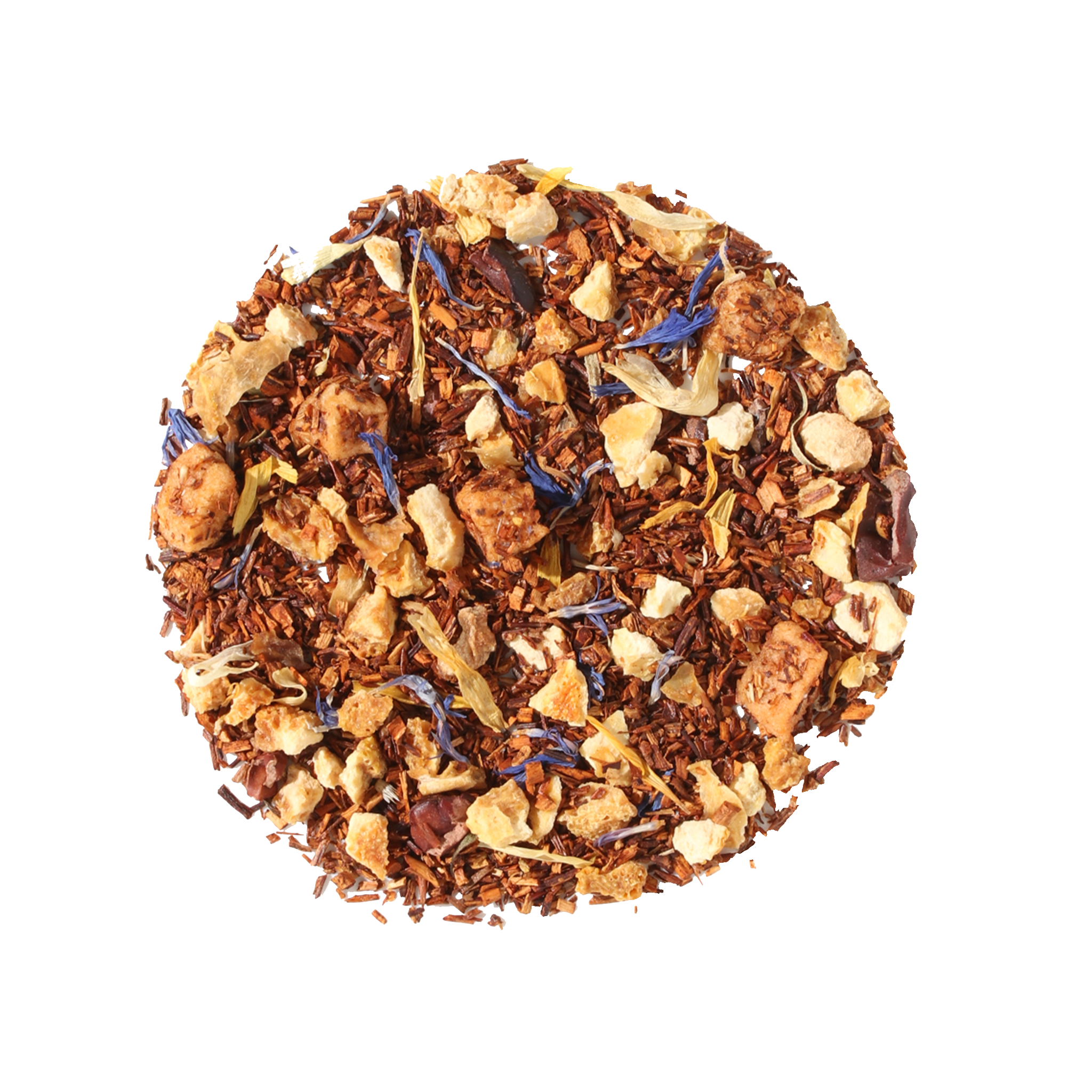 Plum Deluxe Soul Warmer Herbal Tea (Hazelnut - Chestnut - Caramel) in a circular packaging, featuring nutty caramel flavor notes.