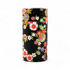 Inoue Tea Matsuri Black Washi Paper Wrapped Tea Canister (L) - Japanese Chazutsu, metal tin with washi paper design, 200g capacity.