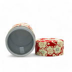Inoue Tea Sakura Red Washi Paper Wrapped Tea Canister - Japanese Chazutsu, shown in a detailed image of the canister design.