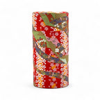 Inoue Tea Oiwai Red Washi Paper Wrapped Tea Canister (L) - Japanese Chazutsu, showcasing a durable washi paper design and airtight storage.