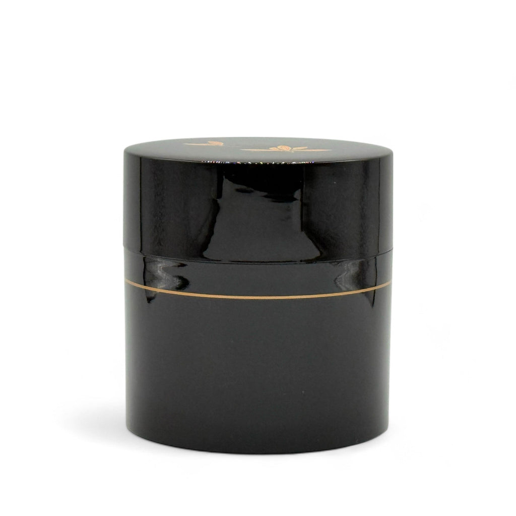 Inoue Tea Tame Golden Leaf Brown Resin Lacquered Tea Canister - Japanese Chazutsu, featuring airtight storage and golden leaf design.