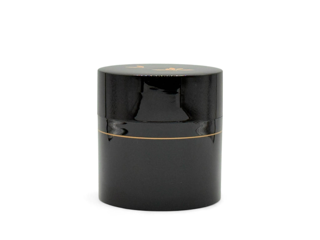 Inoue Tea Tame Golden Leaf Brown Resin Lacquered Tea Canister - Japanese Chazutsu, featuring a brown lacquer finish for tea storage.