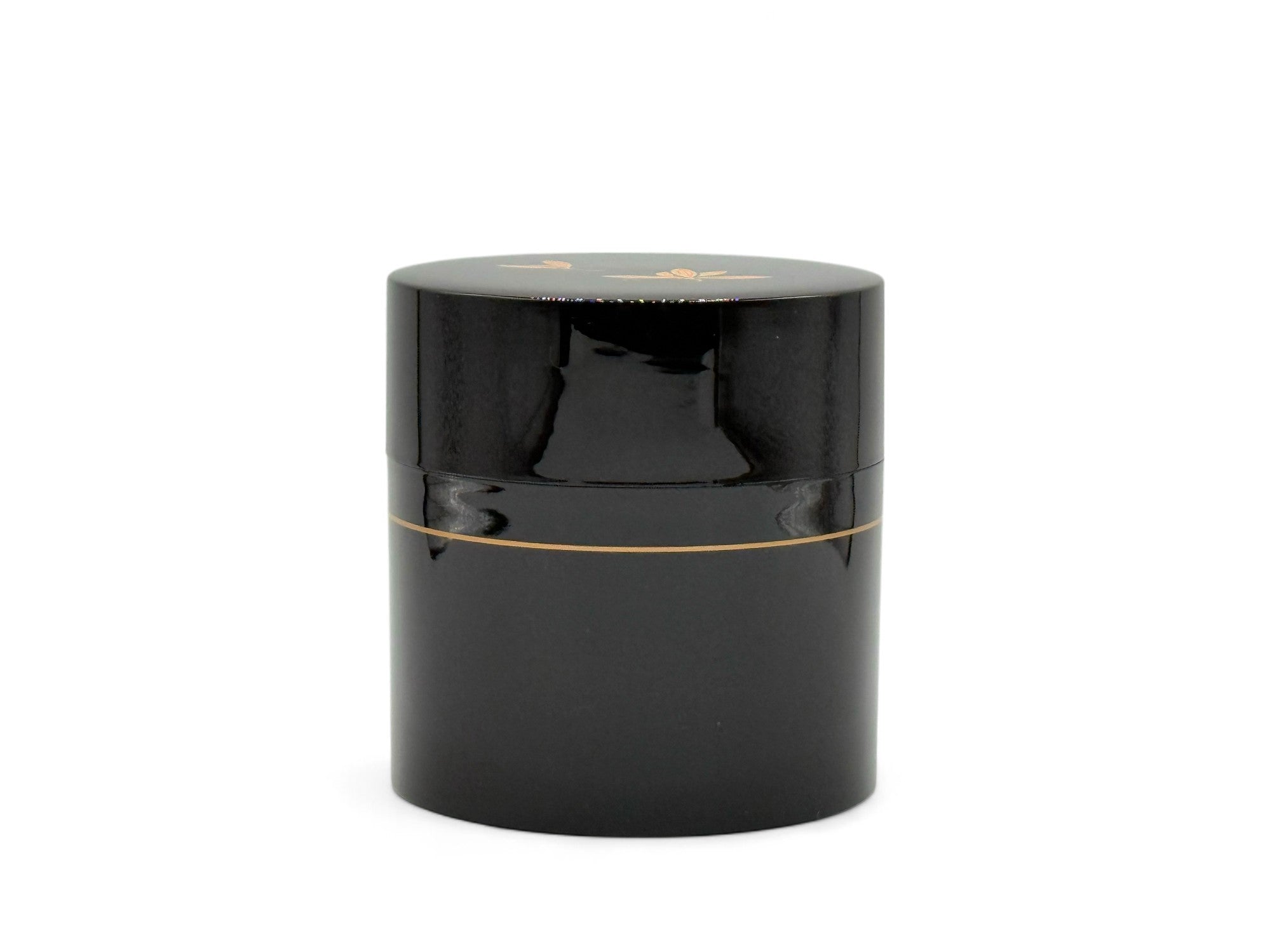 Inoue Tea Tame Golden Leaf Brown Resin Lacquered Tea Canister - Japanese Chazutsu