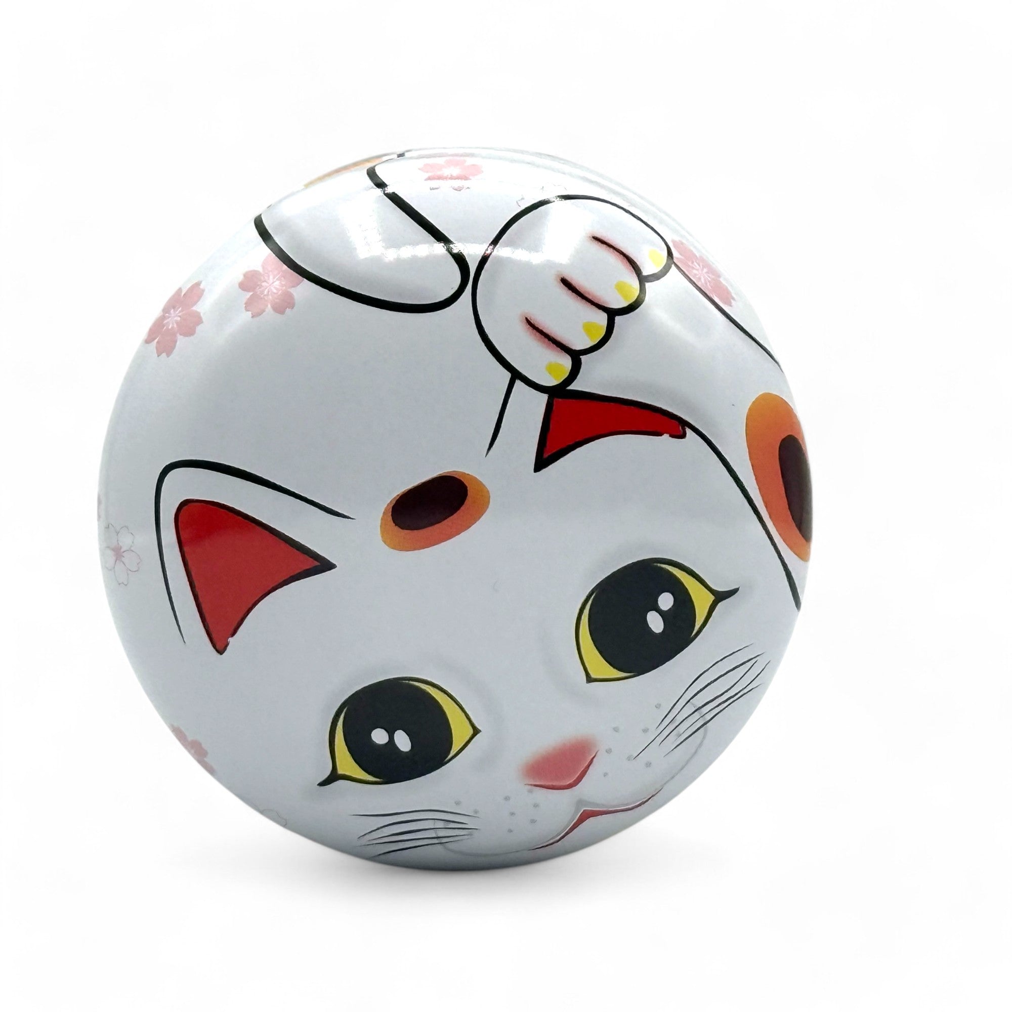 Inoue Maneki Neko Cat White Metal Tea Canister - Japanese Chazutsu