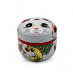 Inoue Maneki Neko Cat White Metal Tea Canister - Japanese Chazutsu