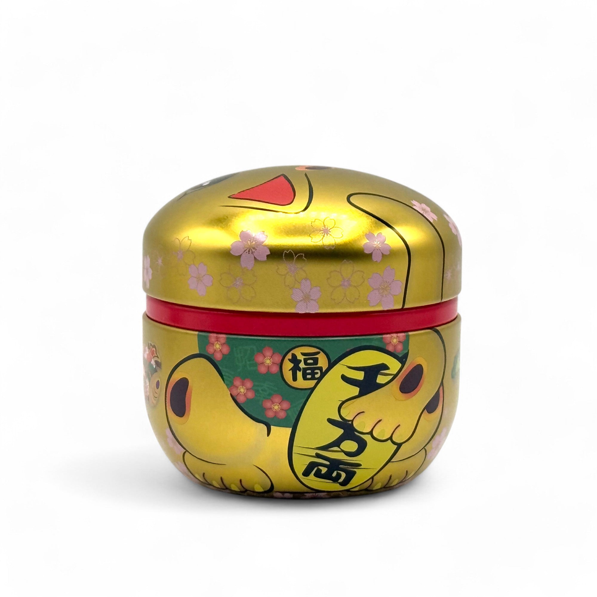 Inoue Maneki Neko Cat Gold Metal Tea Canister - Japanese Chazutsu