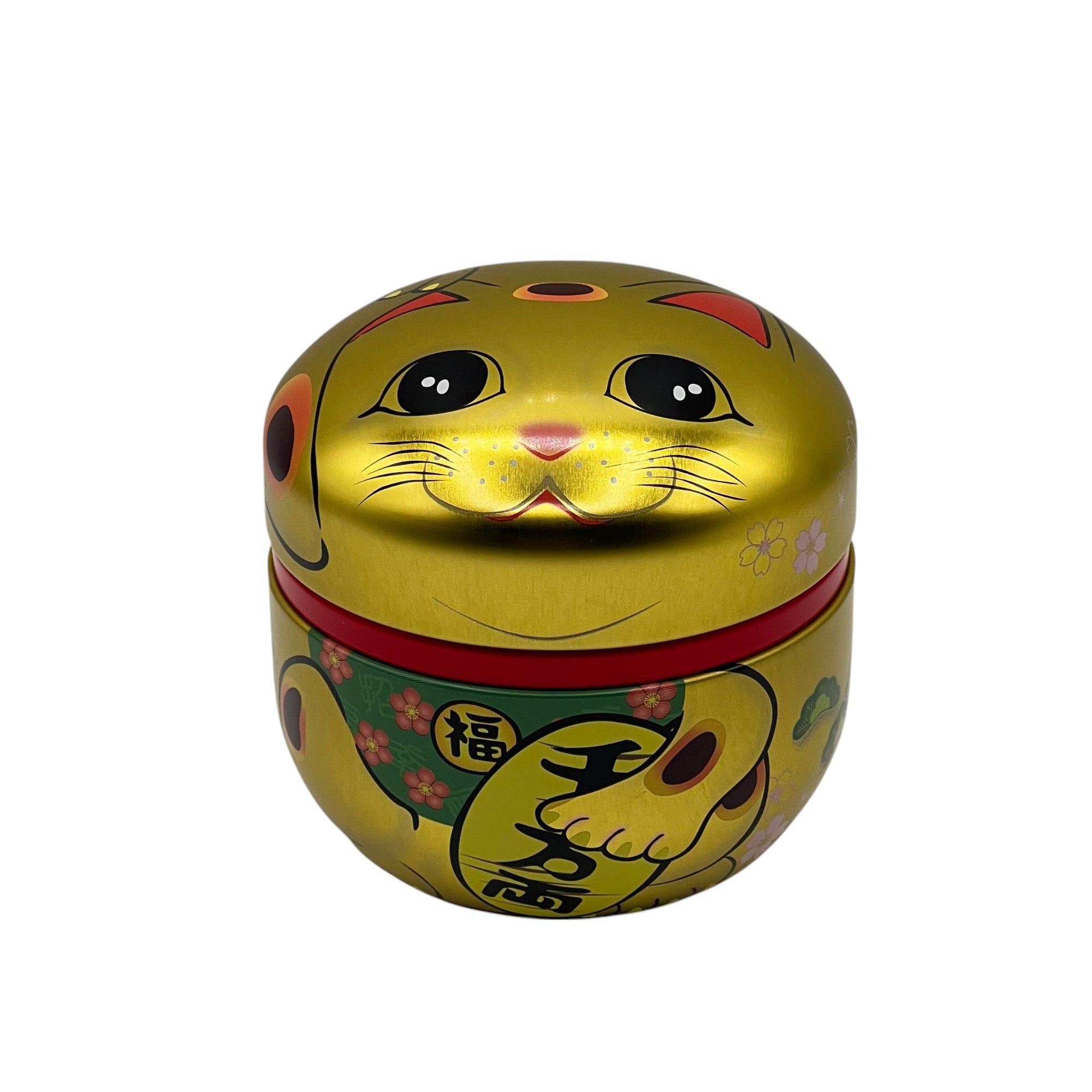 Inoue Maneki Neko Cat Gold Metal Tea Canister - Japanese Chazutsu