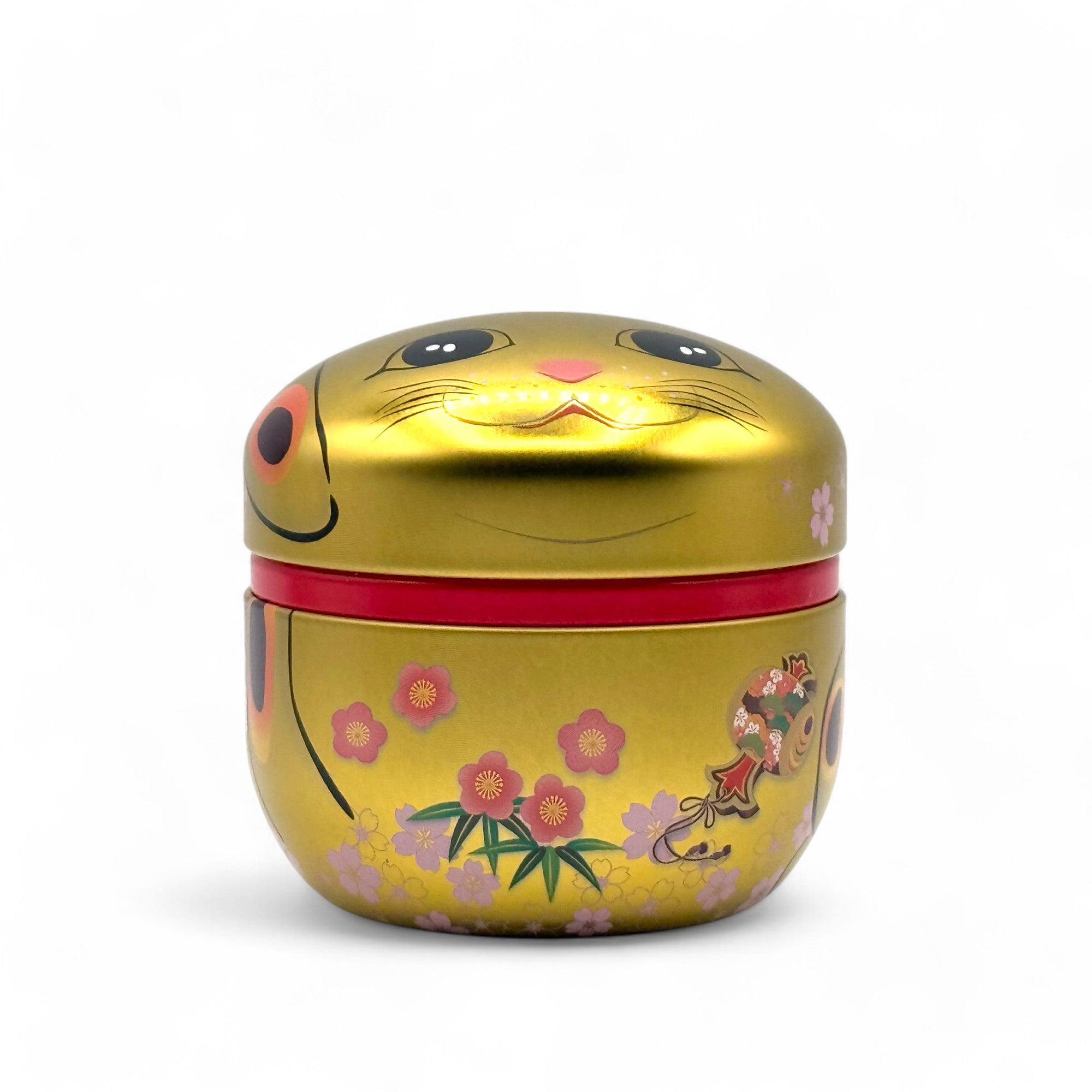 Inoue Maneki Neko Cat Gold Metal Tea Canister - Japanese Chazutsu