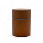 Inoue Tea Sakura Brown Polished Grain Resin Tea Canister by Miyamoto Sangyo, Japanese chazutsu for airtight tea storage.