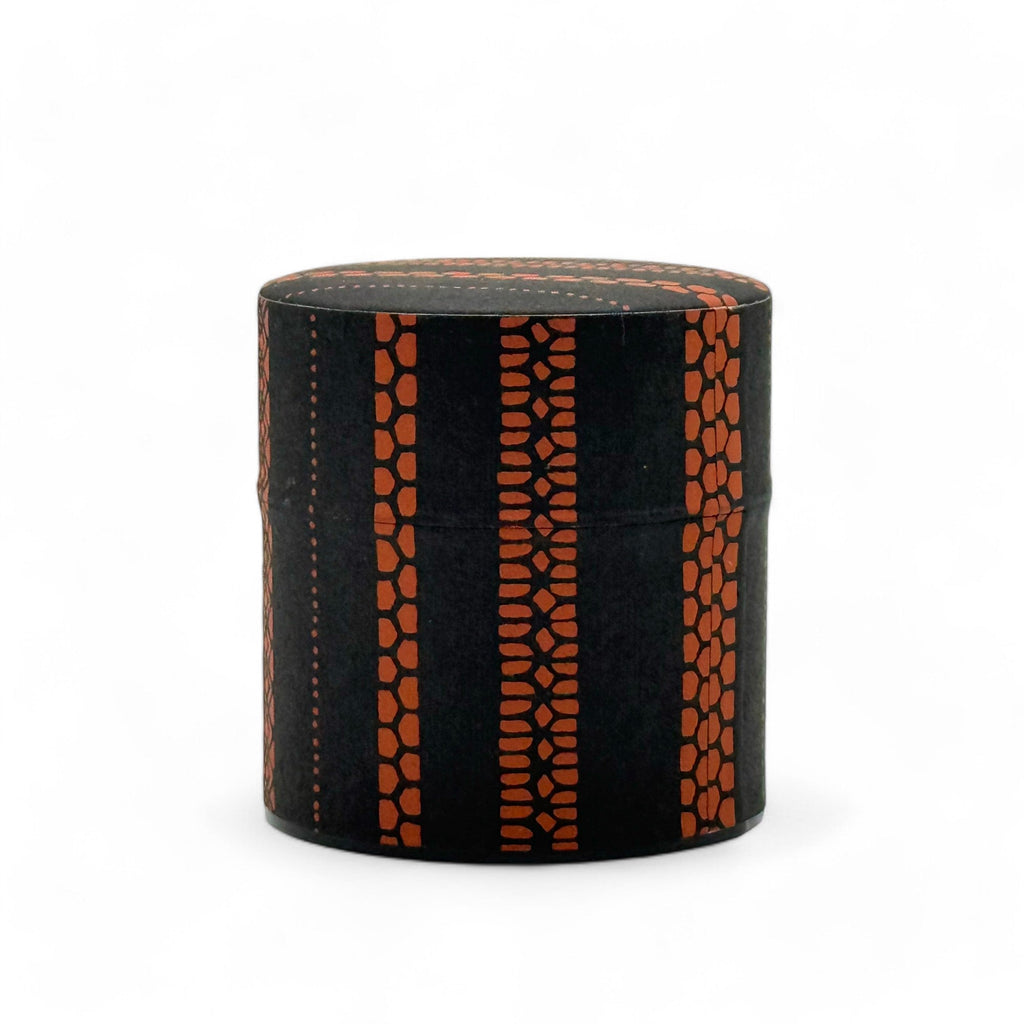 Inoue Shima Stripe Brown Washi Paper Wrapped Tea Canister (S) - Japanese Chazutsu