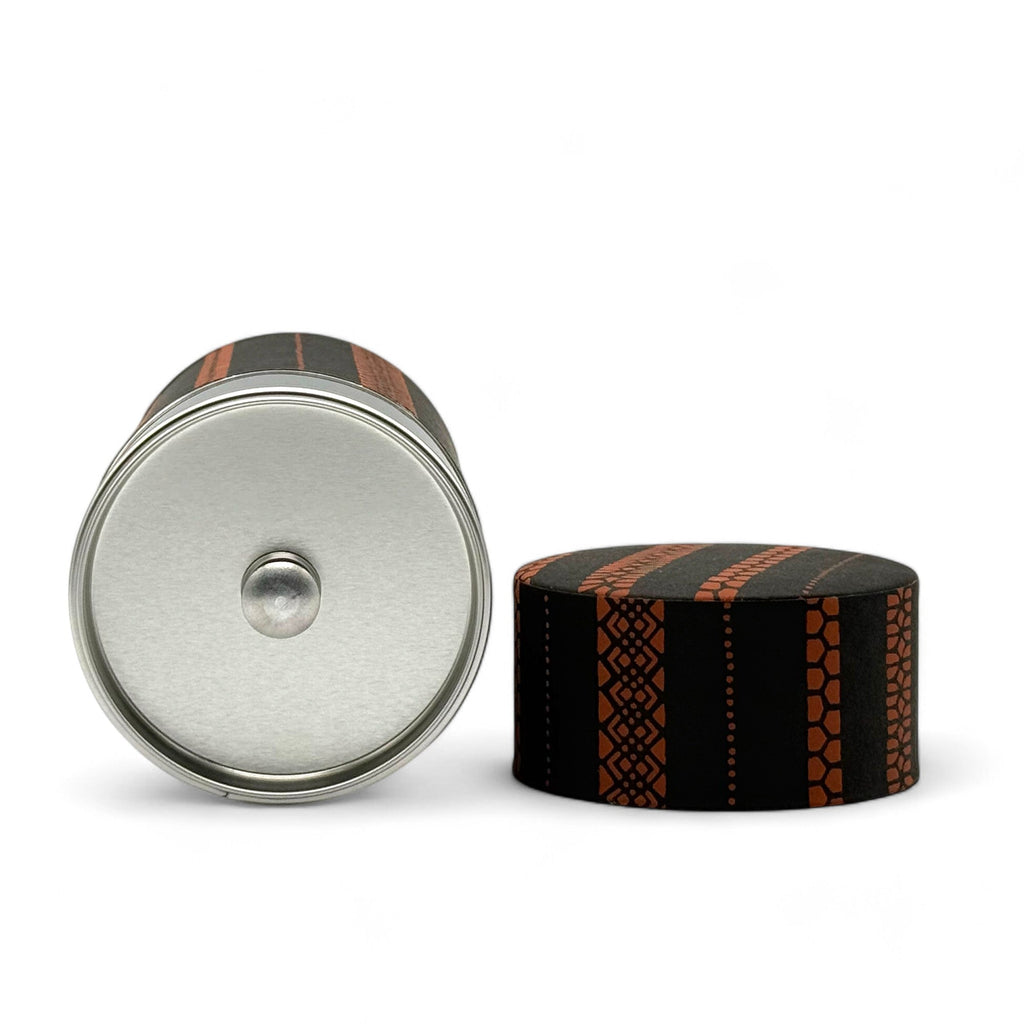 Inoue Shima Stripe Brown Washi Paper Wrapped Tea Canister (L) - Japanese Chazutsu