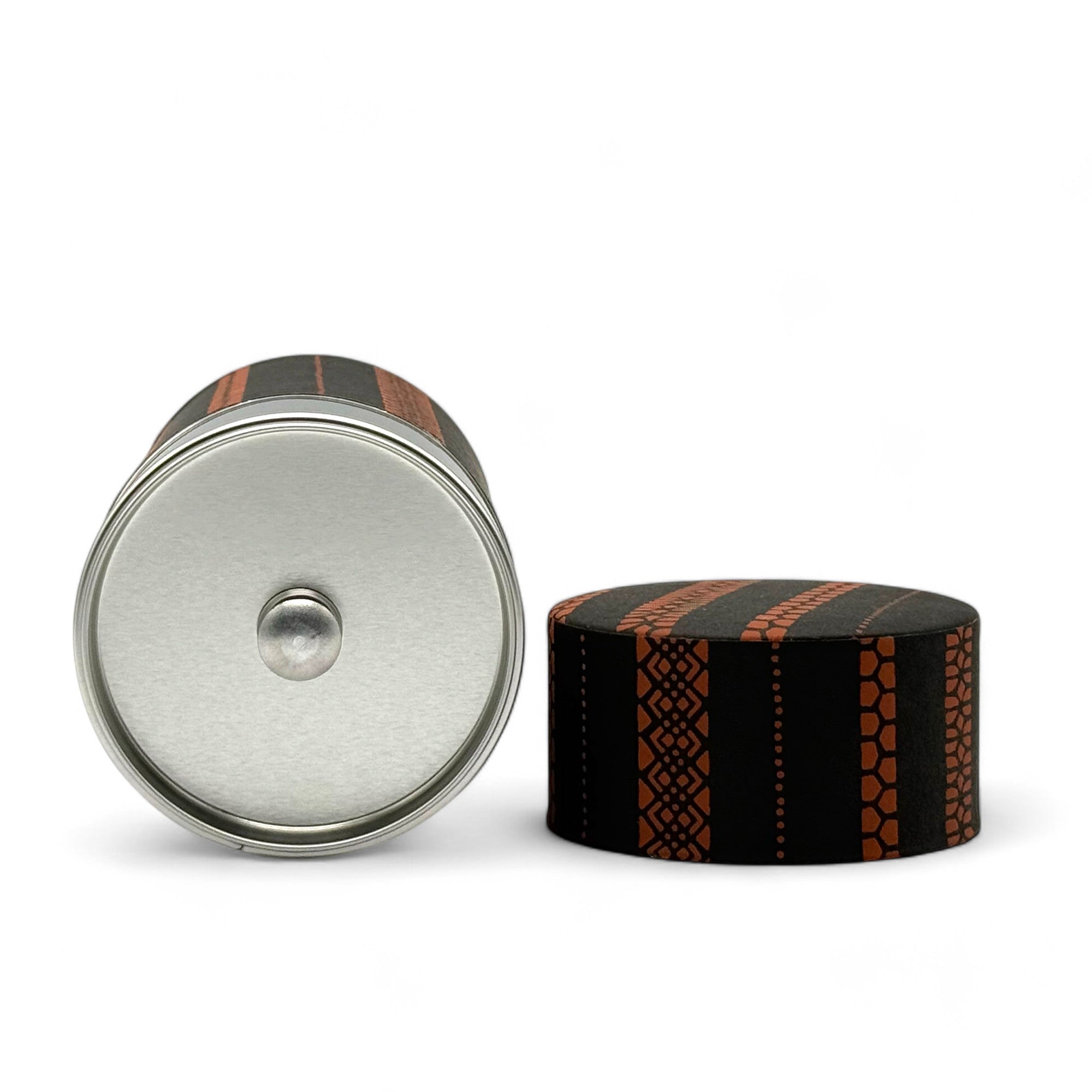 Inoue Shima Stripe Brown Washi Paper Wrapped Tea Canister (L) - Japanese Chazutsu