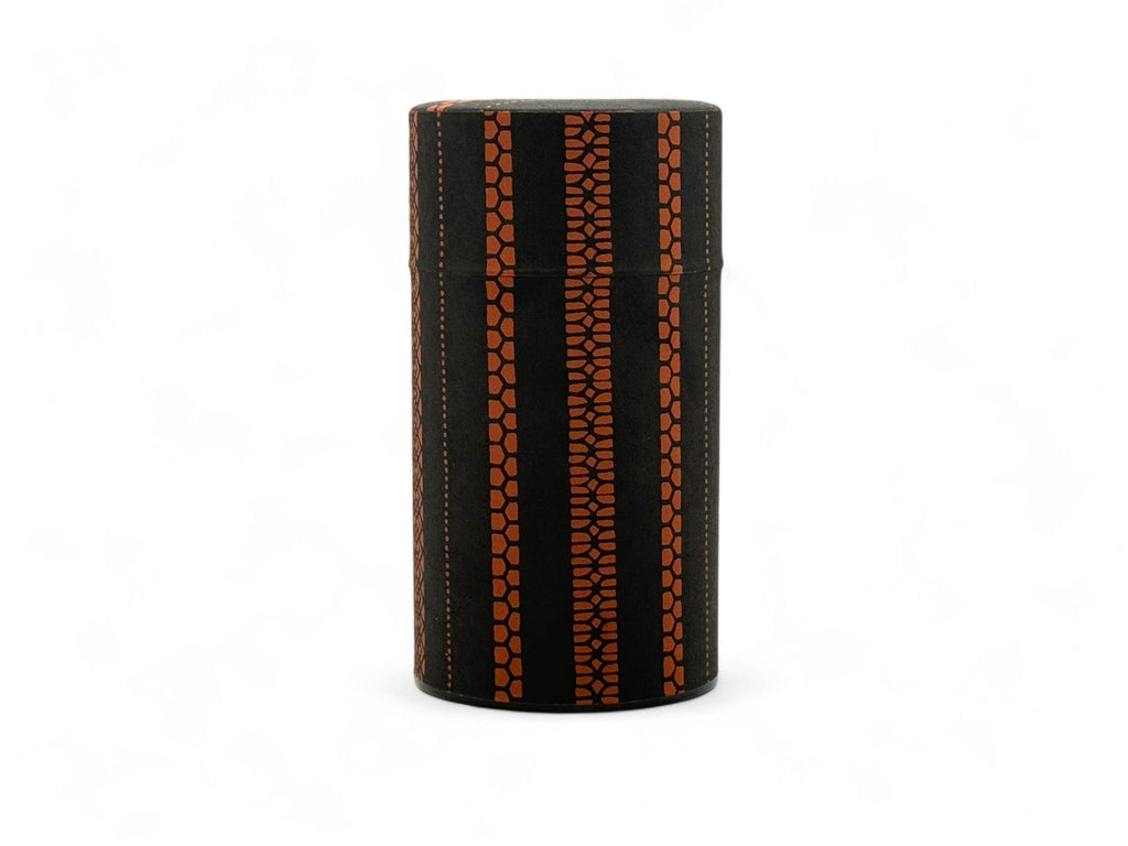 Inoue Shima Stripe Brown Washi Paper Wrapped Tea Canister (L) - Japanese Chazutsu