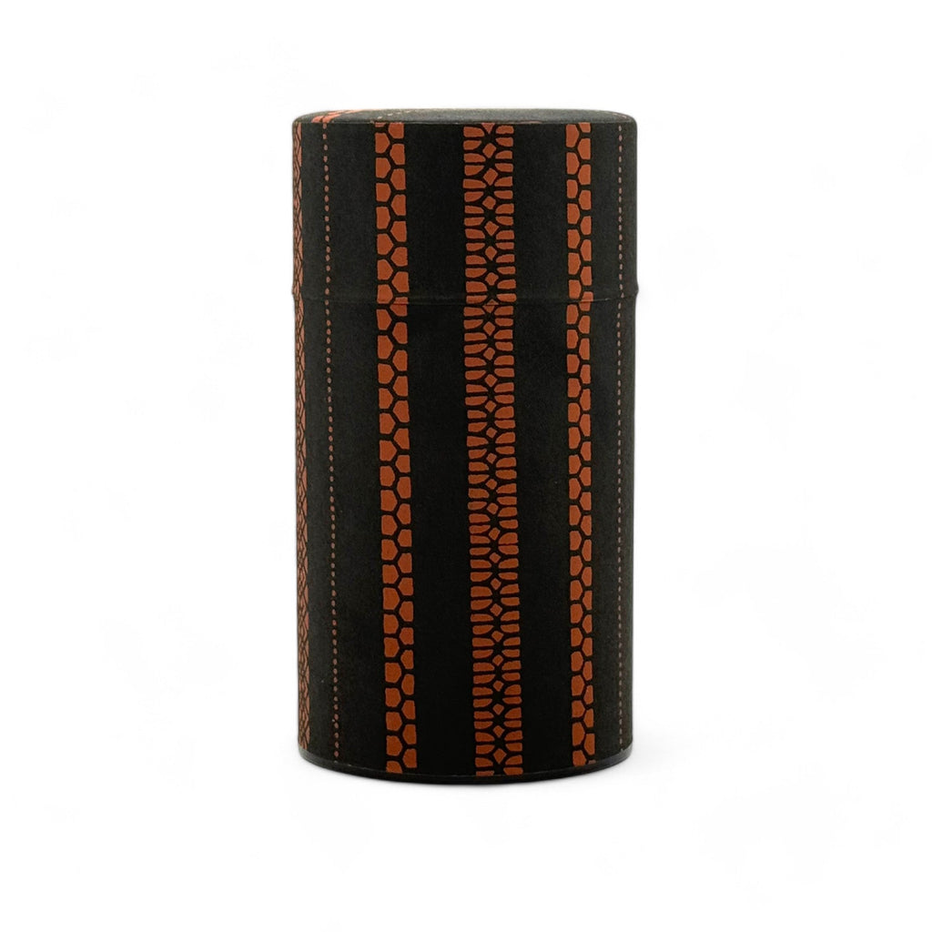 Inoue Shima Stripe Brown Washi Paper Wrapped Tea Canister (L) - Japanese Chazutsu