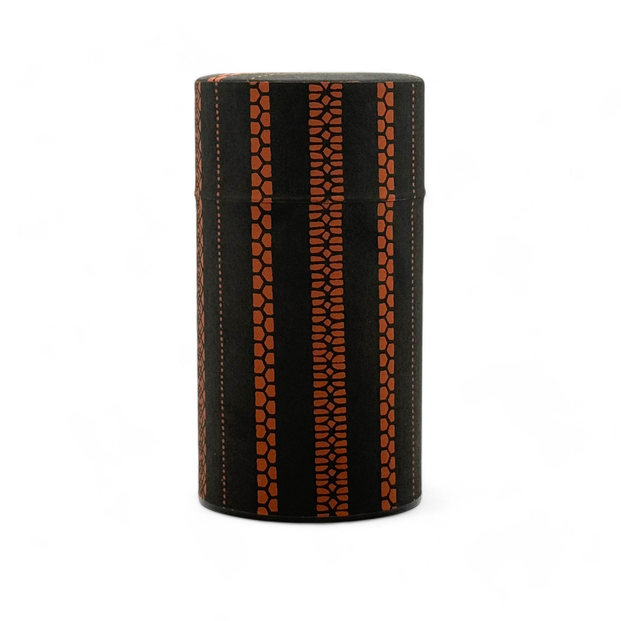 Inoue Shima Stripe Brown Washi Paper Wrapped Tea Canister (L) - Japanese Chazutsu