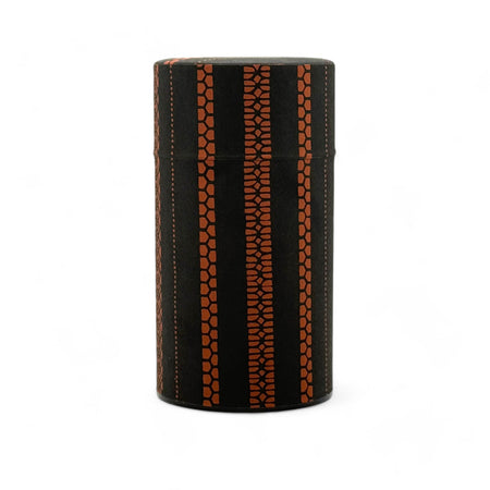 Inoue Shima Stripe Brown Washi Paper Wrapped Tea Canister (L) - Japanese Chazutsu