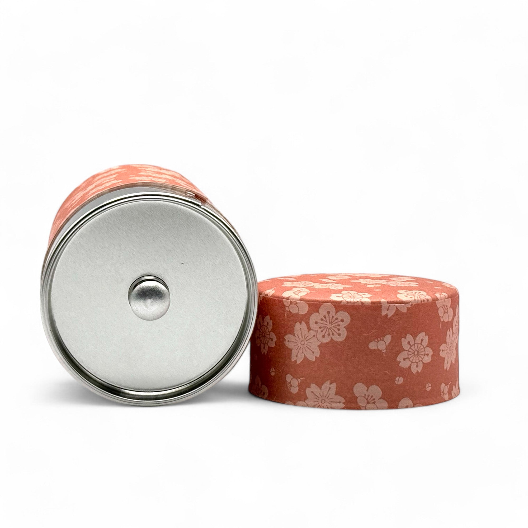 Inoue Sakuraume Cherry Blossom Pink Washi Paper Wrapped Tea Canister (L) - Japanese Chazutsu