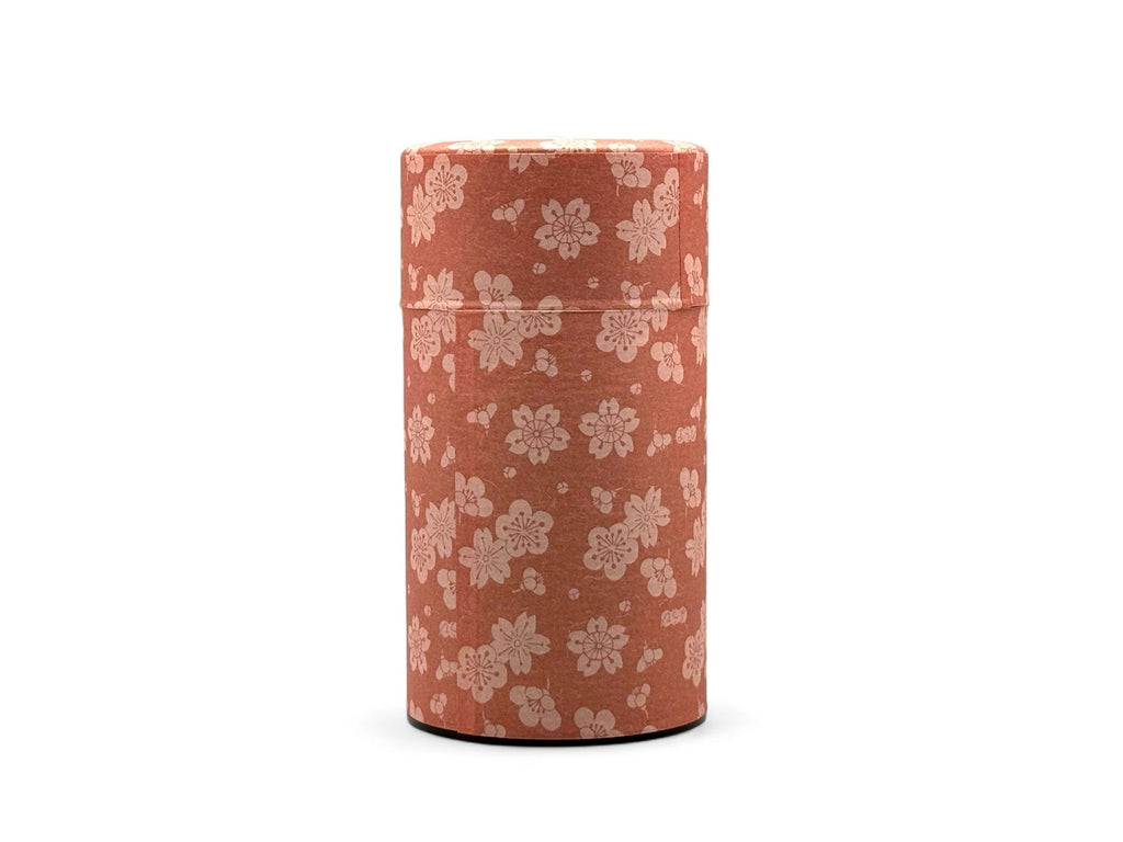 Inoue Sakuraume Cherry Blossom Pink Washi Paper Wrapped Tea Canister (L) - Japanese Chazutsu