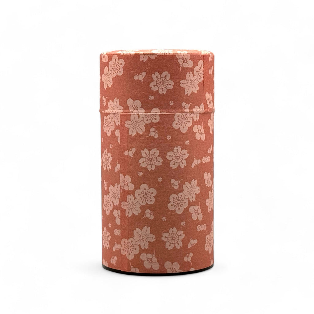 Inoue Sakuraume Cherry Blossom Pink Washi Paper Wrapped Tea Canister (L) - Japanese Chazutsu