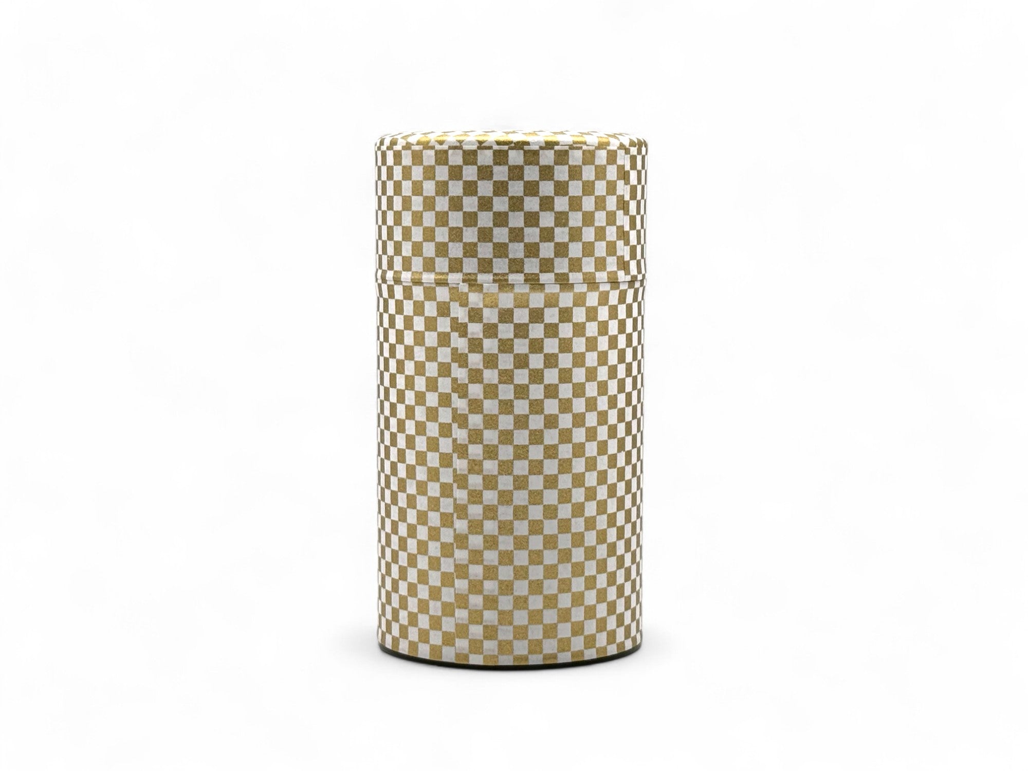 Inoue Ichimatsu Checkered Gold Washi Paper Wrapped Tea Canister (L) - Japanese Chazutsu
