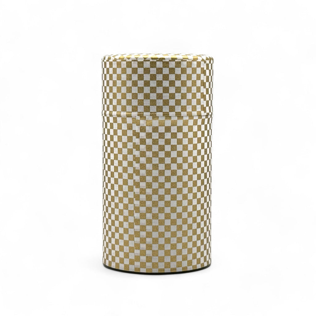 Inoue Ichimatsu Checkered Gold Washi Paper Wrapped Tea Canister (L) - Japanese Chazutsu