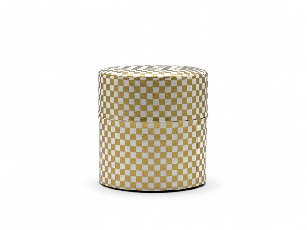 Inoue Ichimatsu Checkered Gold Washi Paper Wrapped Tea Canister (S) - Japanese Chazutsu