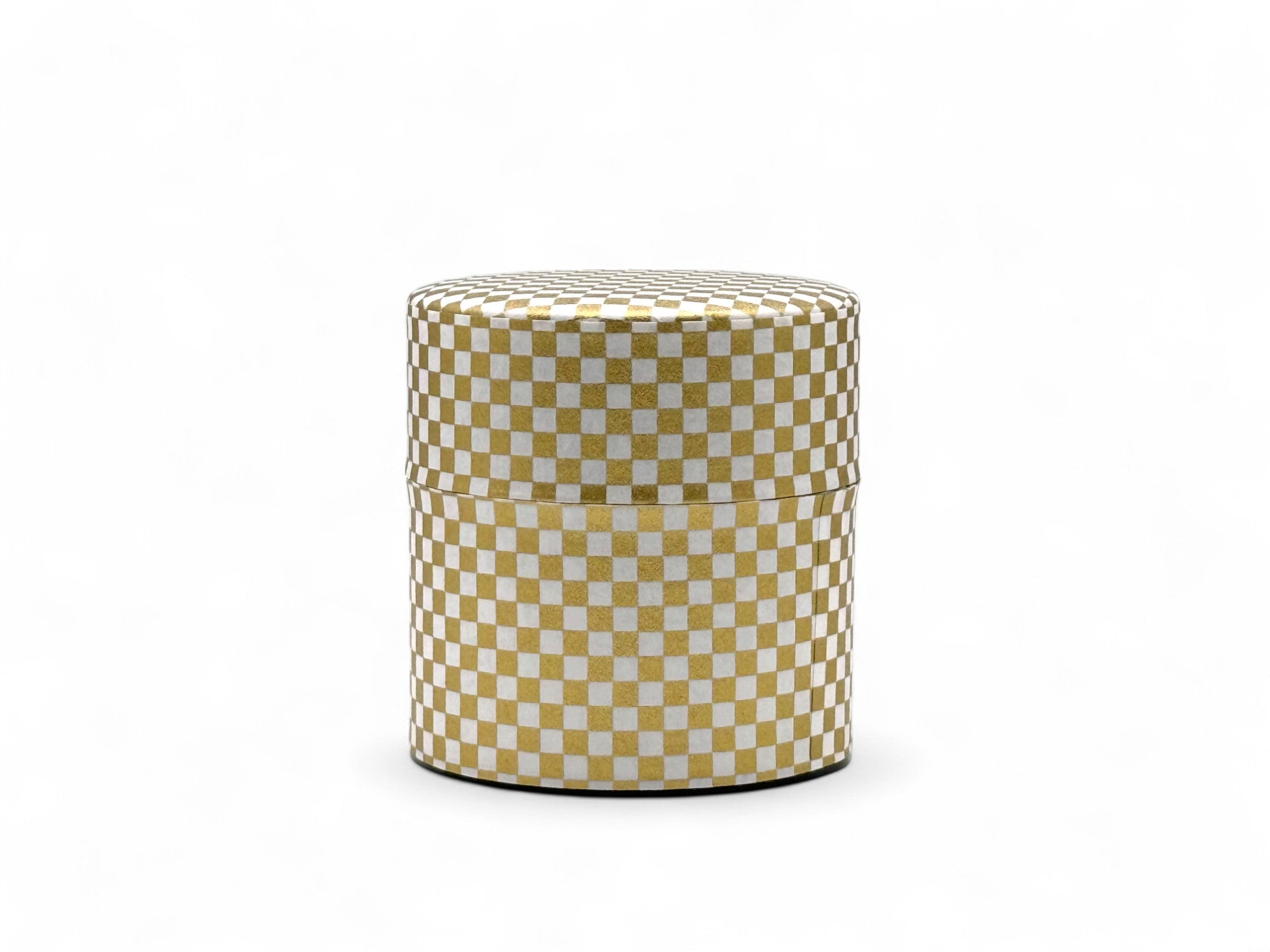 Inoue Ichimatsu Checkered Gold Washi Paper Wrapped Tea Canister (S) - Japanese Chazutsu