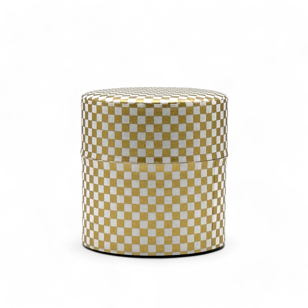 Inoue Ichimatsu Checkered Gold Washi Paper Wrapped Tea Canister (S) - Japanese Chazutsu