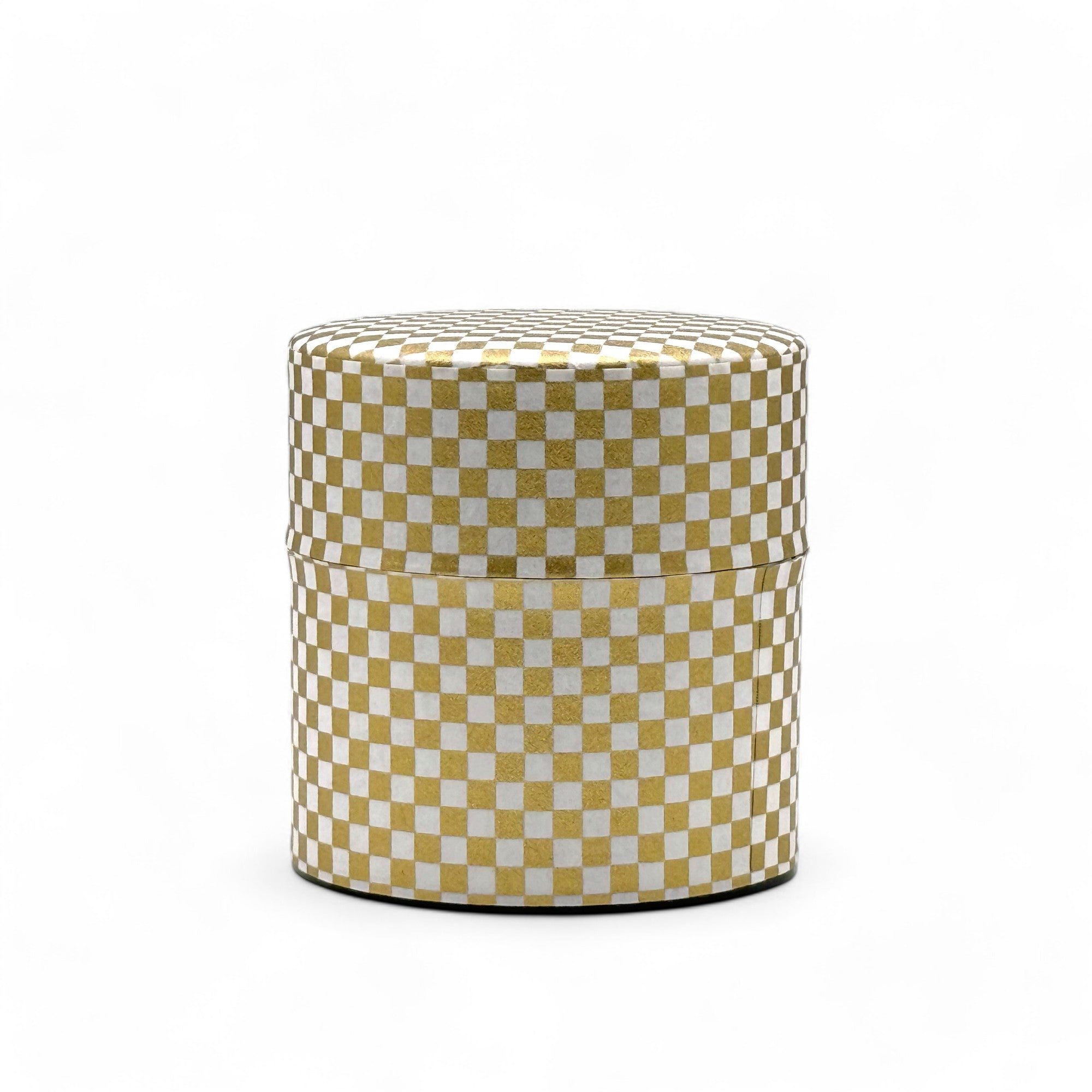 Inoue Ichimatsu Checkered Gold Washi Paper Wrapped Tea Canister (S) - Japanese Chazutsu