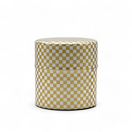 Inoue Ichimatsu Checkered Gold Washi Paper Wrapped Tea Canister (S) - Japanese Chazutsu