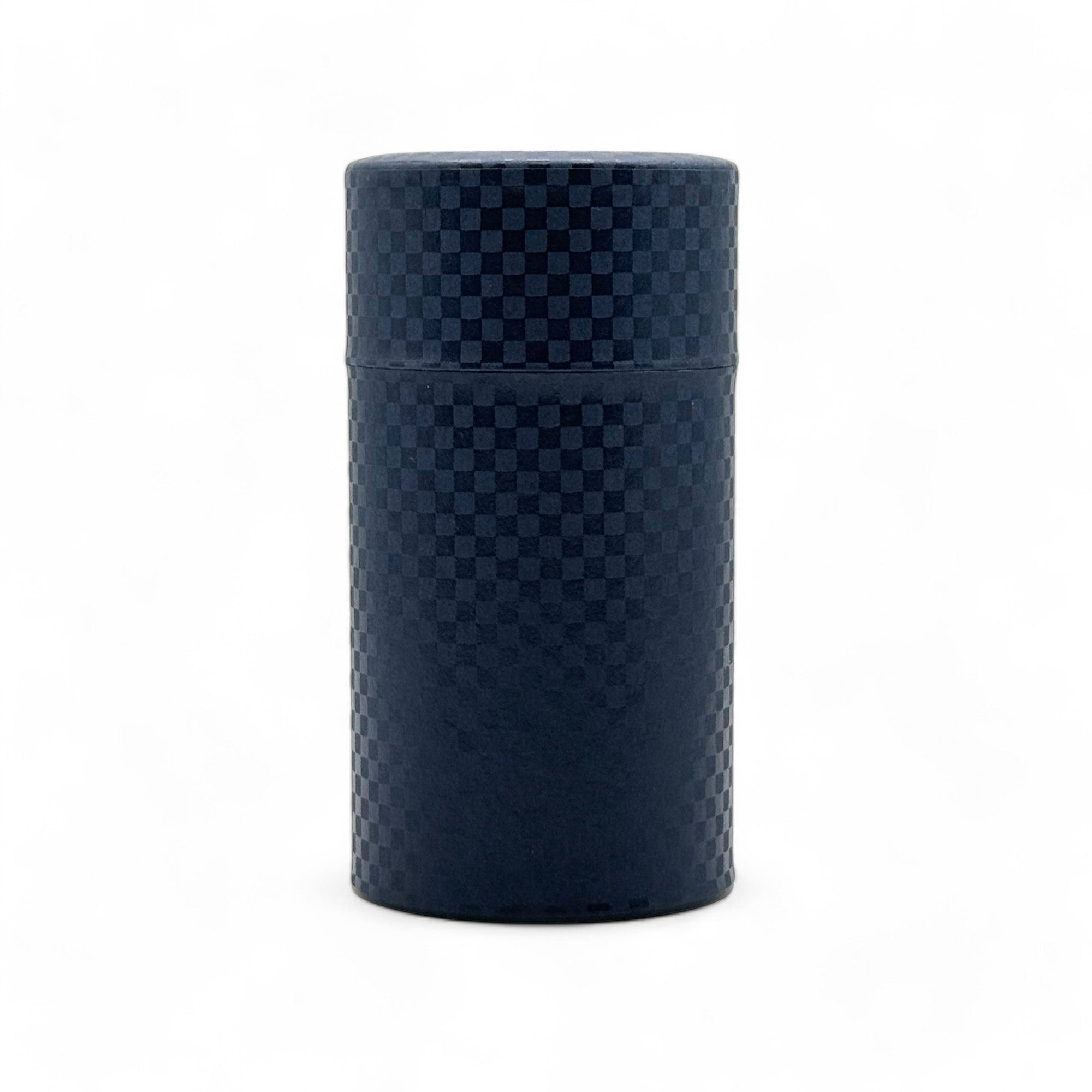 Inoue Ichimatsu Checkered Blue Washi Paper Wrapped Tea Canister (L) - Japanese Chazutsu