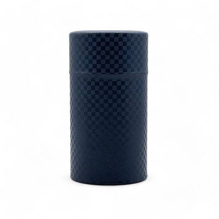 Inoue Ichimatsu Checkered Blue Washi Paper Wrapped Tea Canister (L) - Japanese Chazutsu