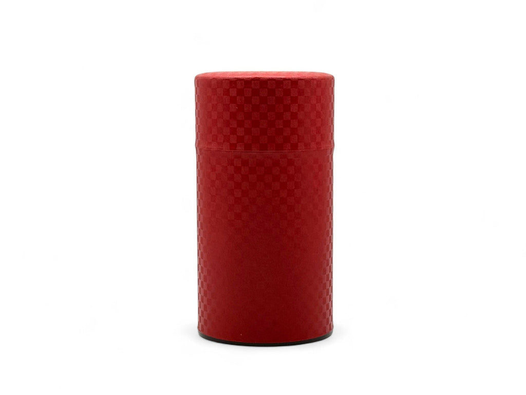 Inoue Ichimatsu Checkered Red Washi Paper Wrapped Tea Canister (L) - Japanese Chazutsu