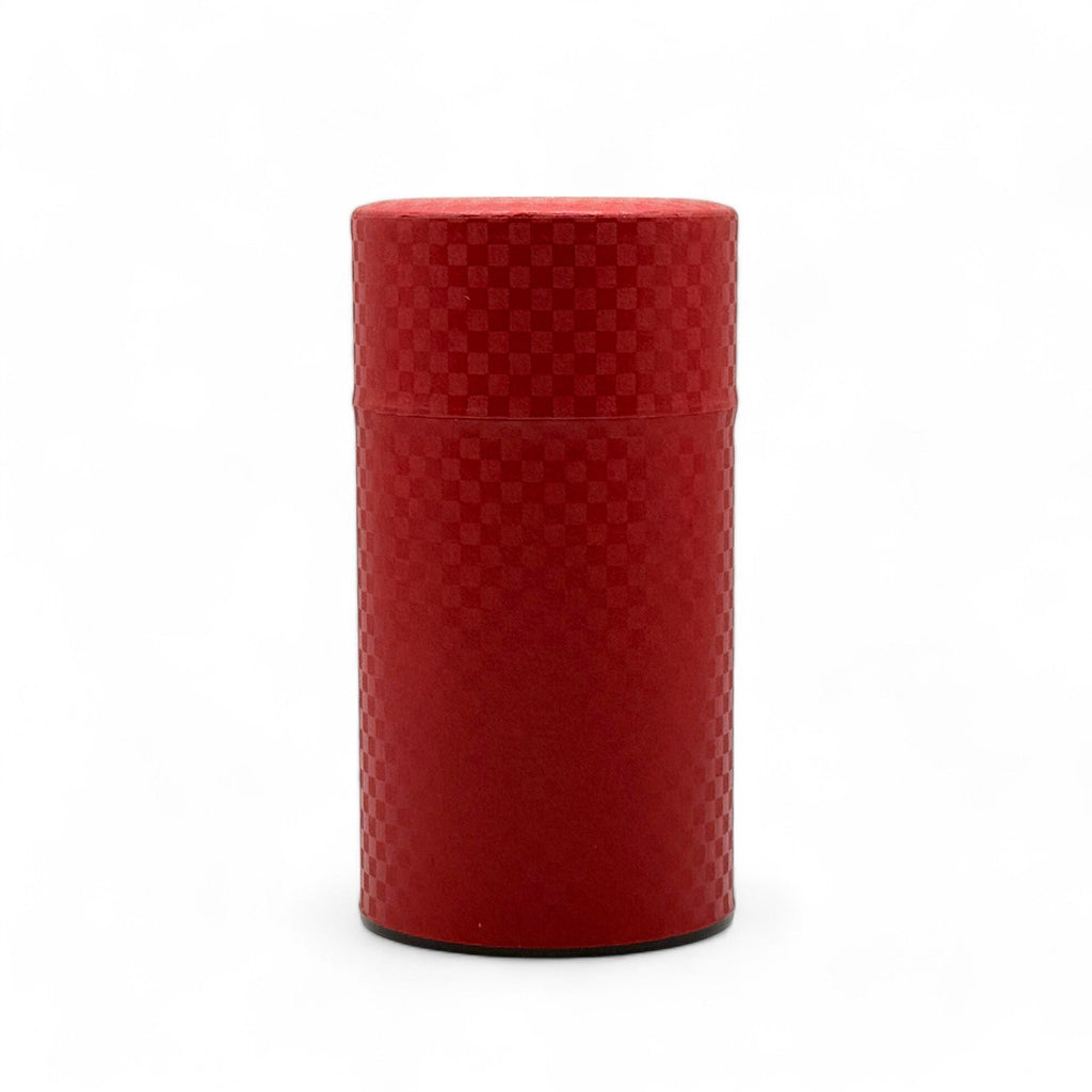 Inoue Ichimatsu Checkered Red Washi Paper Wrapped Tea Canister (L) - Japanese Chazutsu