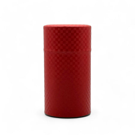 Inoue Ichimatsu Checkered Red Washi Paper Wrapped Tea Canister (L) - Japanese Chazutsu