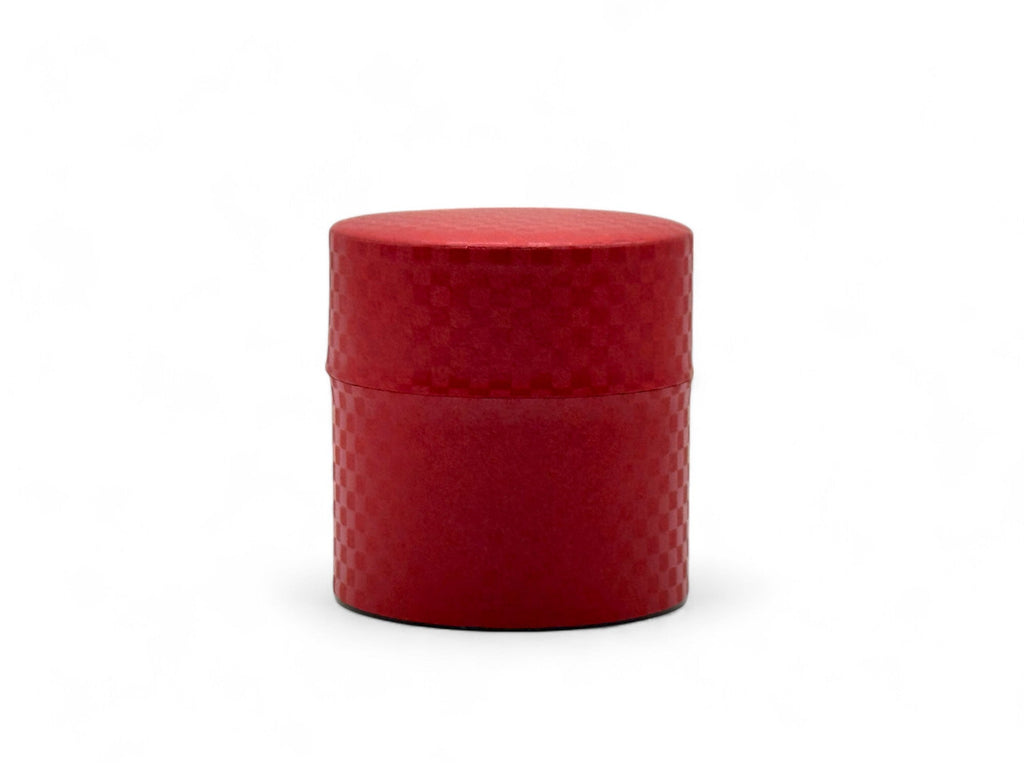 Inoue Ichimatsu Checkered Red Washi Paper Wrapped Tea Canister (S) - Japanese Chazutsu