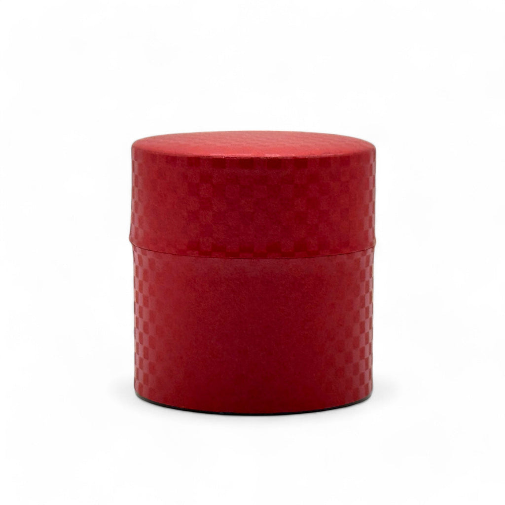Inoue Ichimatsu Checkered Red Washi Paper Wrapped Tea Canister (S) - Japanese Chazutsu