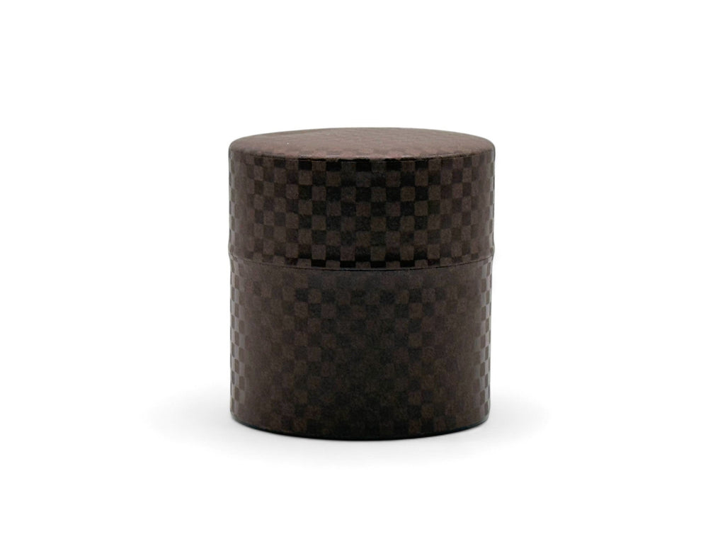 Inoue Ichimatsu Checkered Brown Washi Paper Wrapped Tea Canister (S) - Japanese Chazutsu