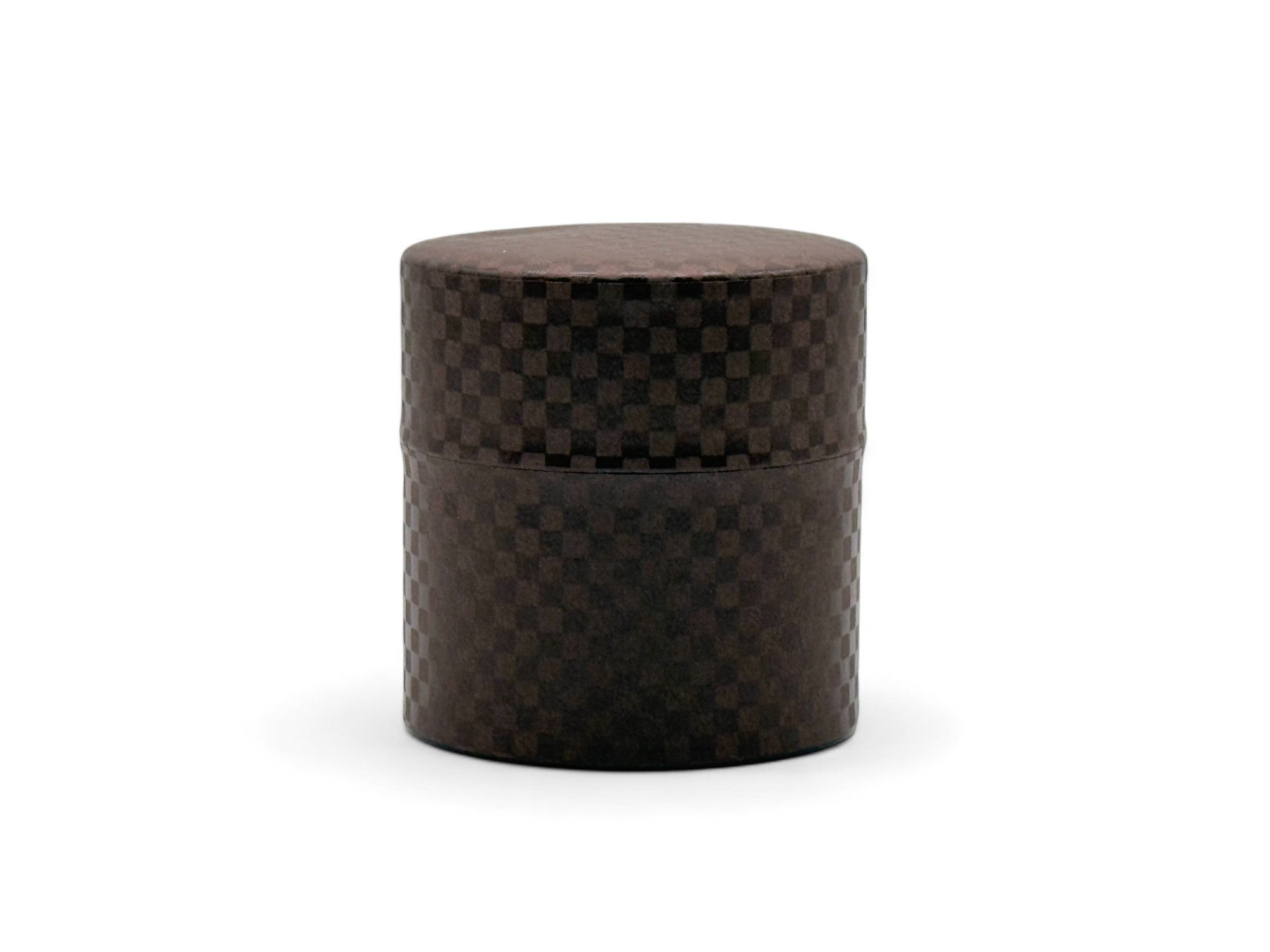 Inoue Ichimatsu Checkered Brown Washi Paper Wrapped Tea Canister (S) - Japanese Chazutsu
