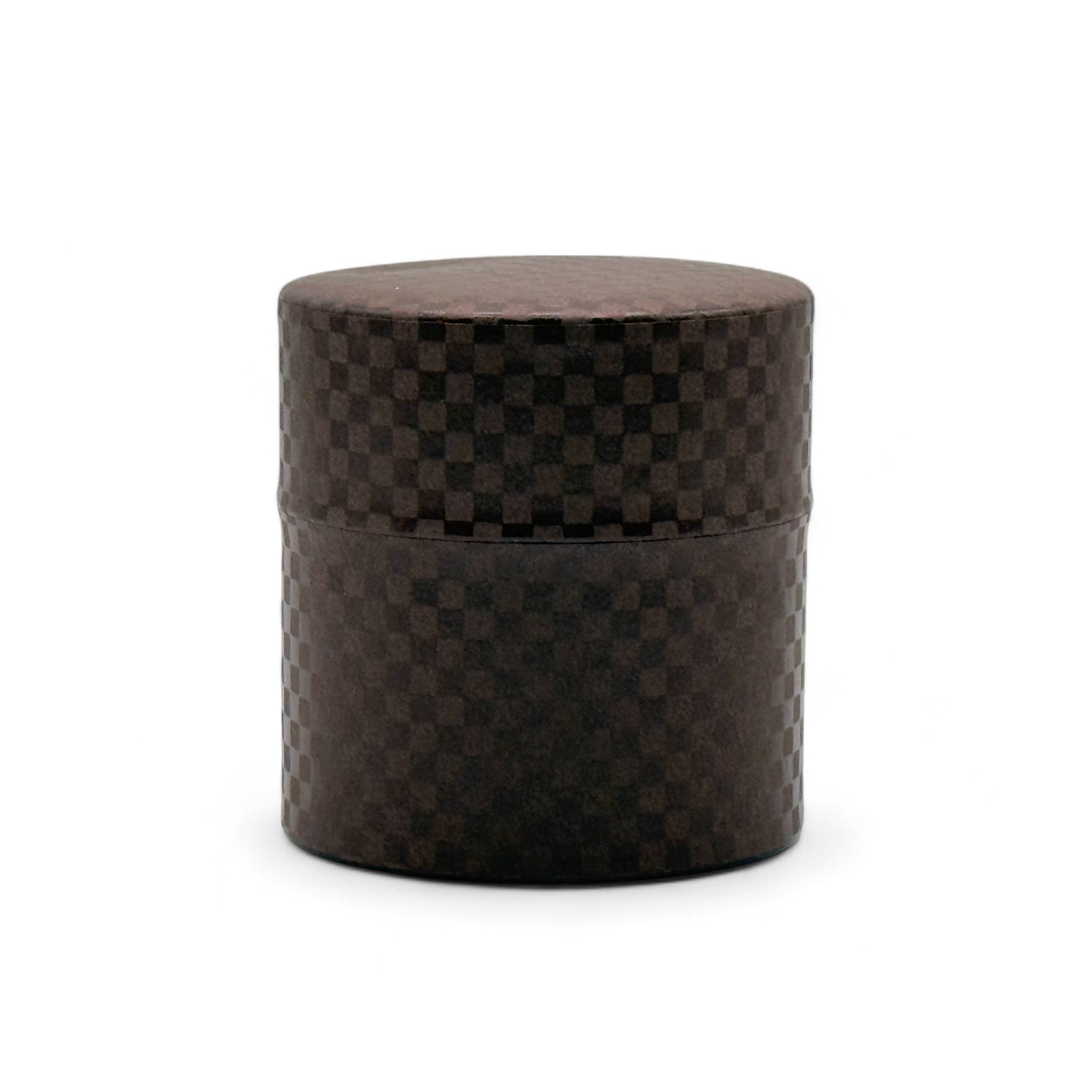 Inoue Ichimatsu Checkered Brown Washi Paper Wrapped Tea Canister (S) - Japanese Chazutsu