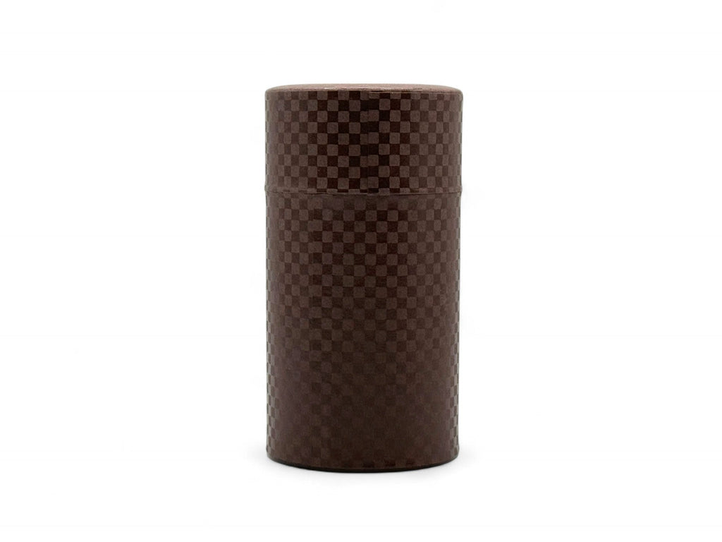 Inoue Ichimatsu Checkered Brown Washi Paper Wrapped Tea Canister (L) - Japanese Chazutsu